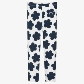 Girls Ivory Cotton Boke Flower Leggings