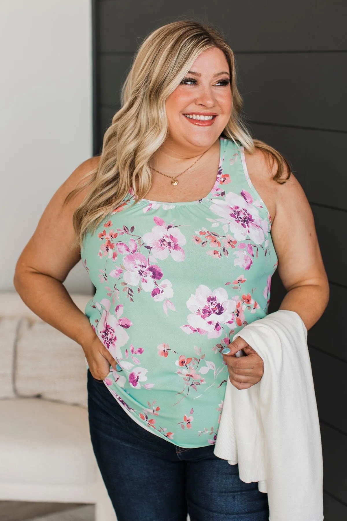 Glowing Moments Floral Tank Top- Mint & Lilac