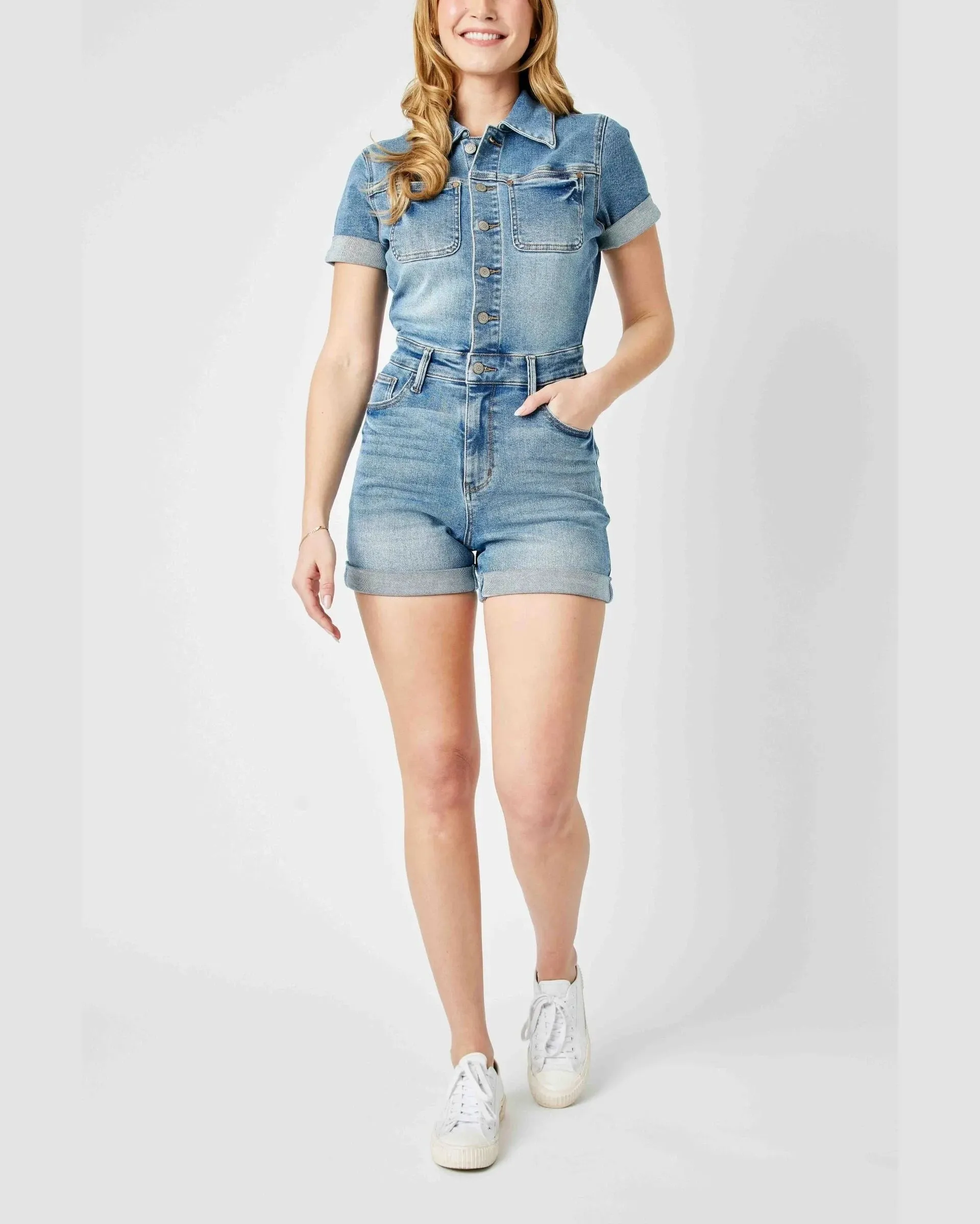 High Waist Short Sleeve Romper