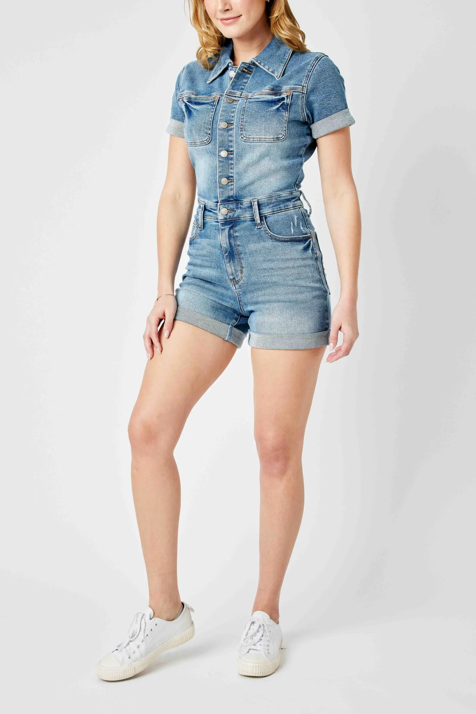 High Waist Short Sleeve Romper