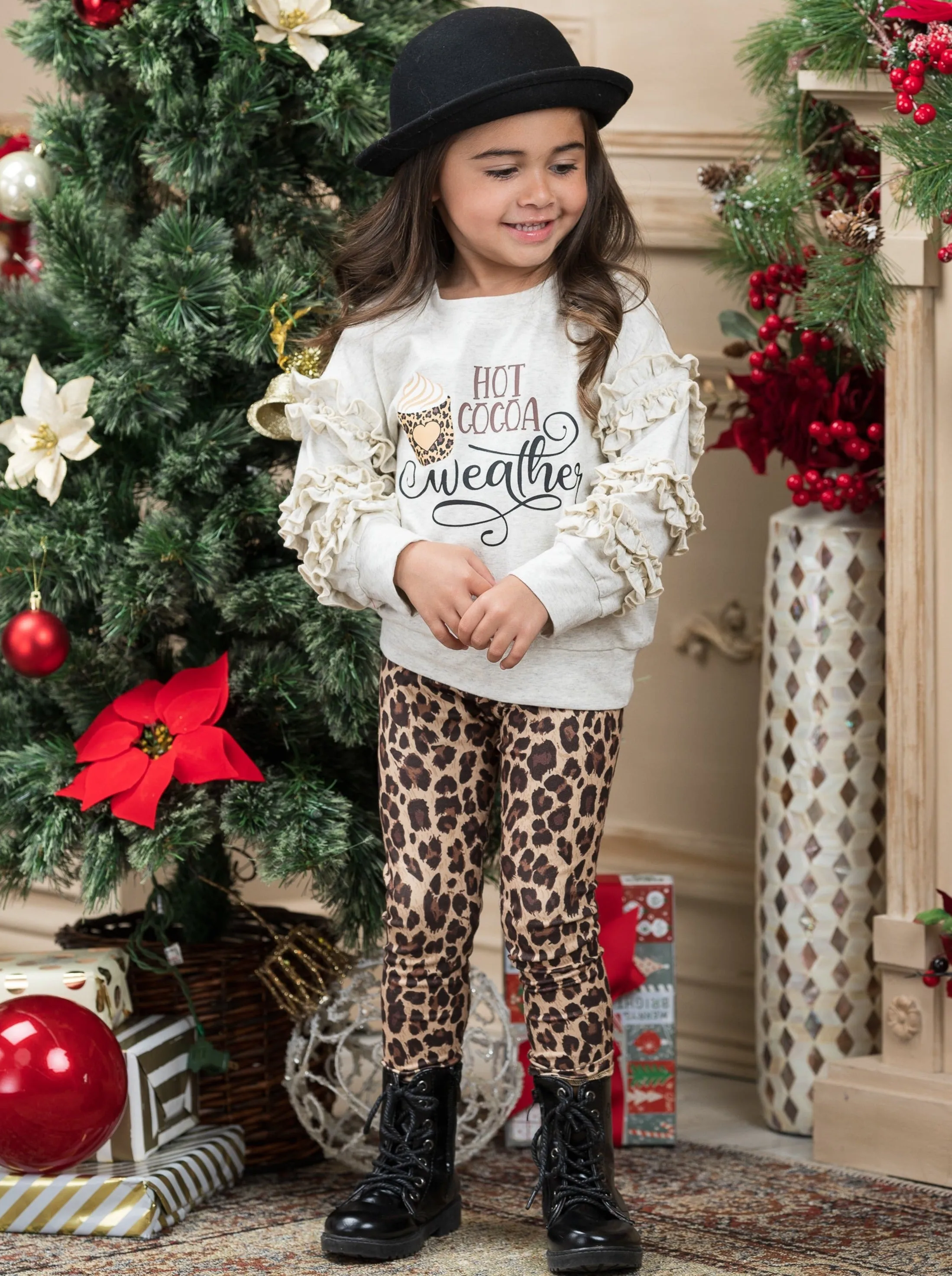 Hot Cocoa Weather Pullover And Leopard Legging Set