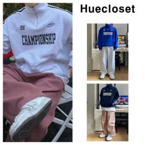 HUE  |Sweat Street Style Long Sleeves Oversized Logo Sweatshirts