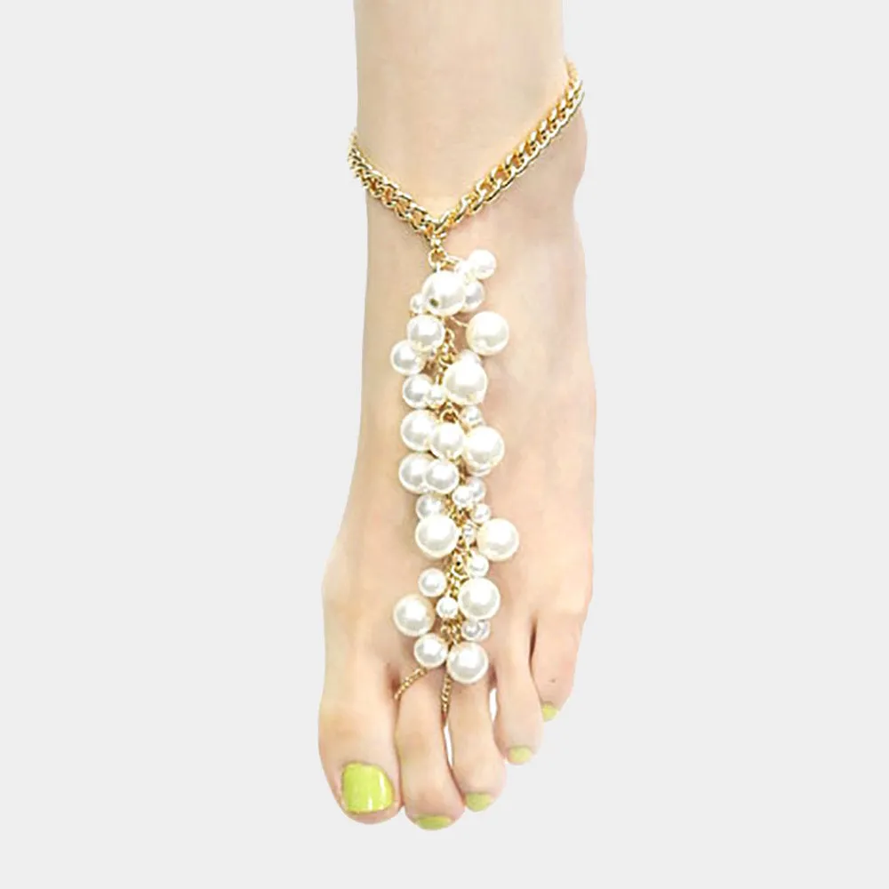 iLLASPARKZ Pearl Cluster Chain Toe Ring Anklet