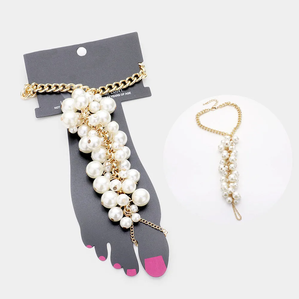 iLLASPARKZ Pearl Cluster Chain Toe Ring Anklet