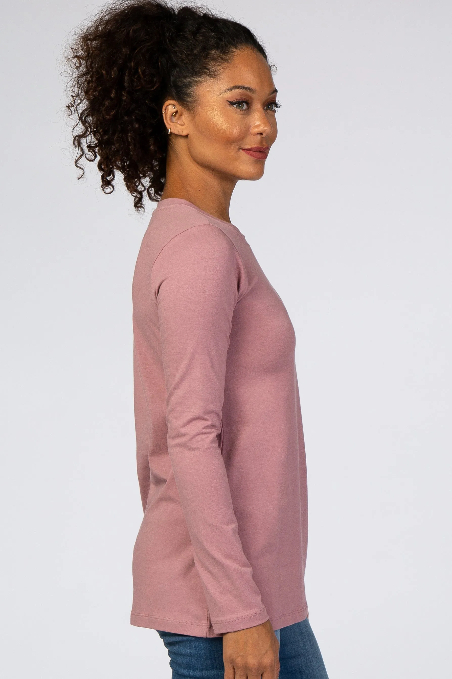 Light Pink Fitted Long Sleeve Tee