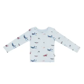 Long Sleeve Toddler Crew Neck Tee in Vintage Planes