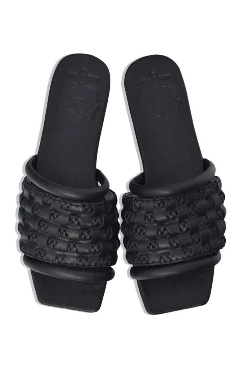 Majorca Leather Slides in Black