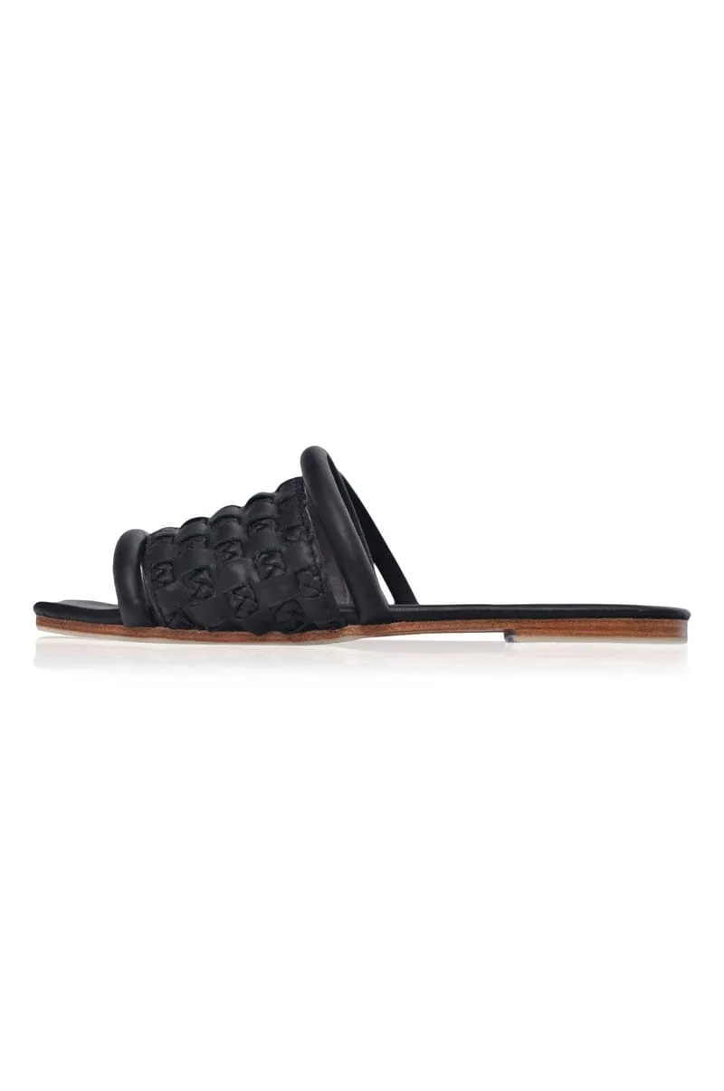 Majorca Leather Slides in Black