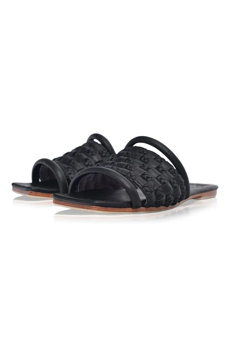 Majorca Leather Slides in Black