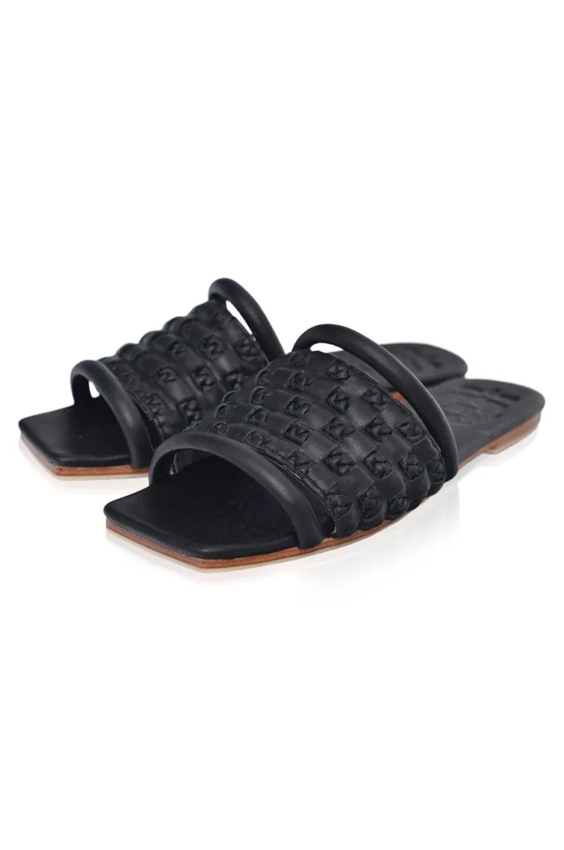 Majorca Leather Slides in Black