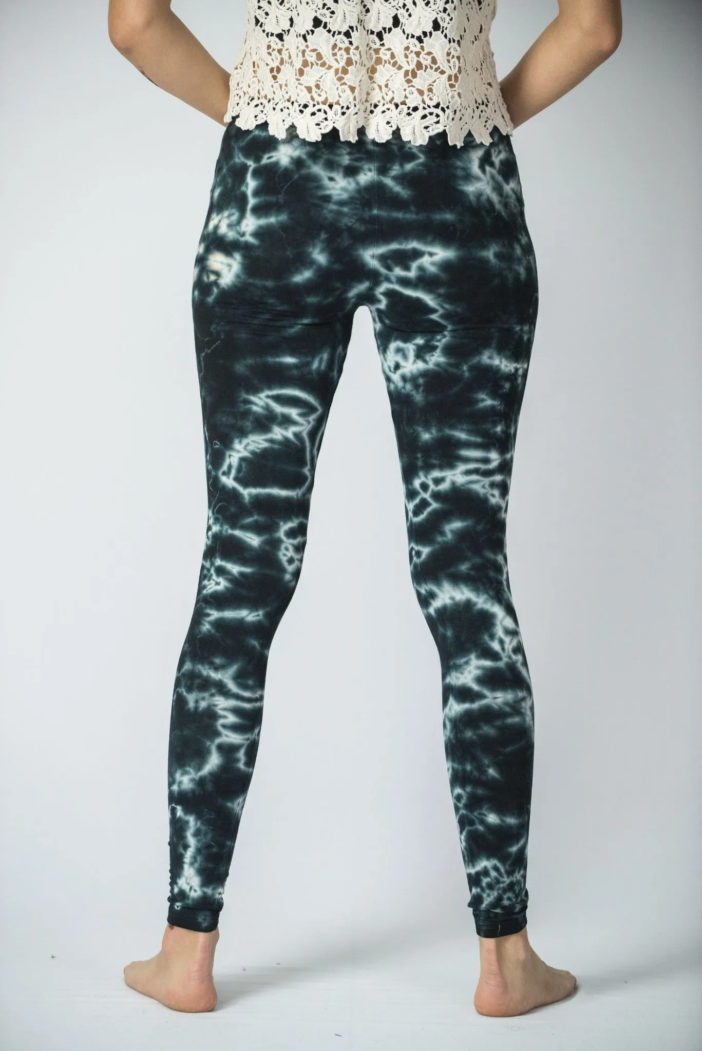 Marble Tie Dye Cotton Leggings in Dark Teal