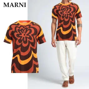 MARNI  |Crew Neck Flower Patterns Cotton Short Sleeves Oversized