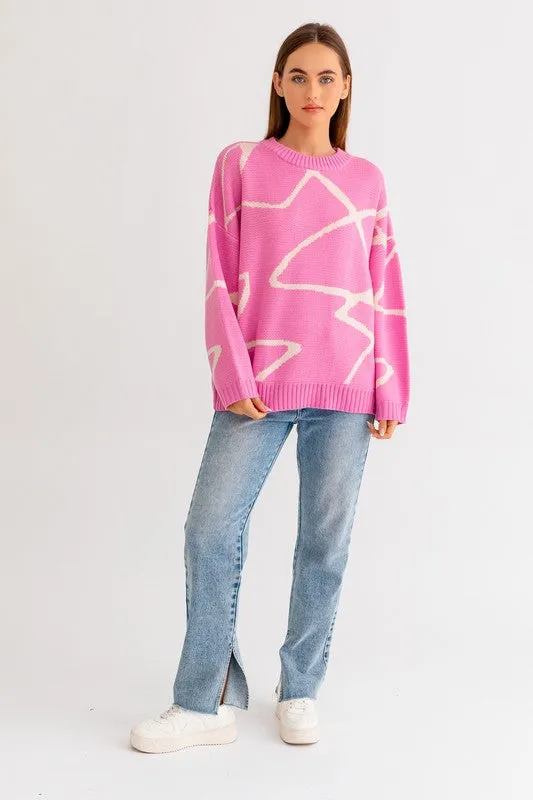 Meant To Be Abstract Pattern Oversized Sweater Top