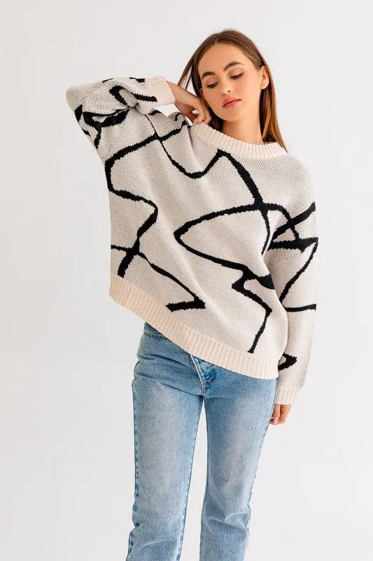 Meant To Be Abstract Pattern Oversized Sweater Top