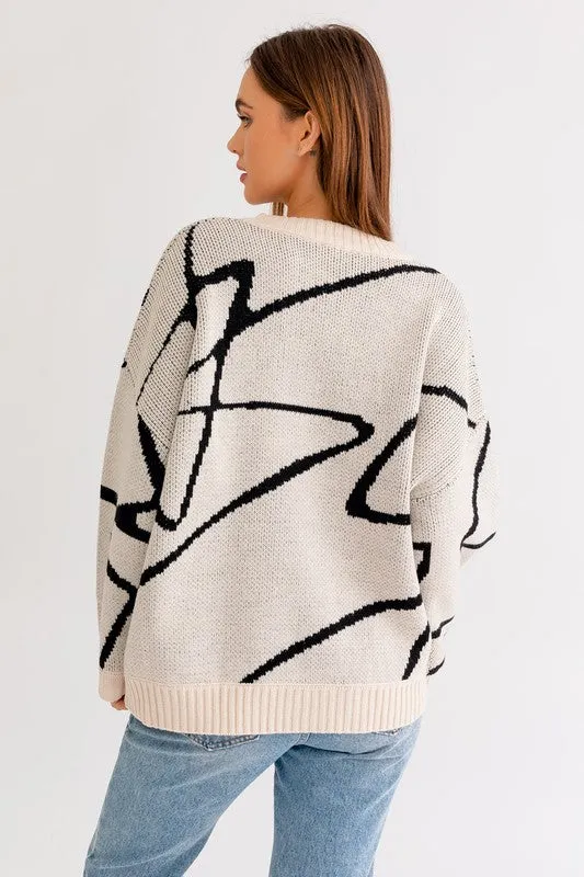 Meant To Be Abstract Pattern Oversized Sweater Top