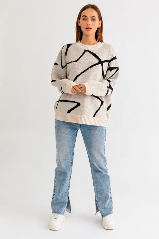 Meant To Be Abstract Pattern Oversized Sweater Top