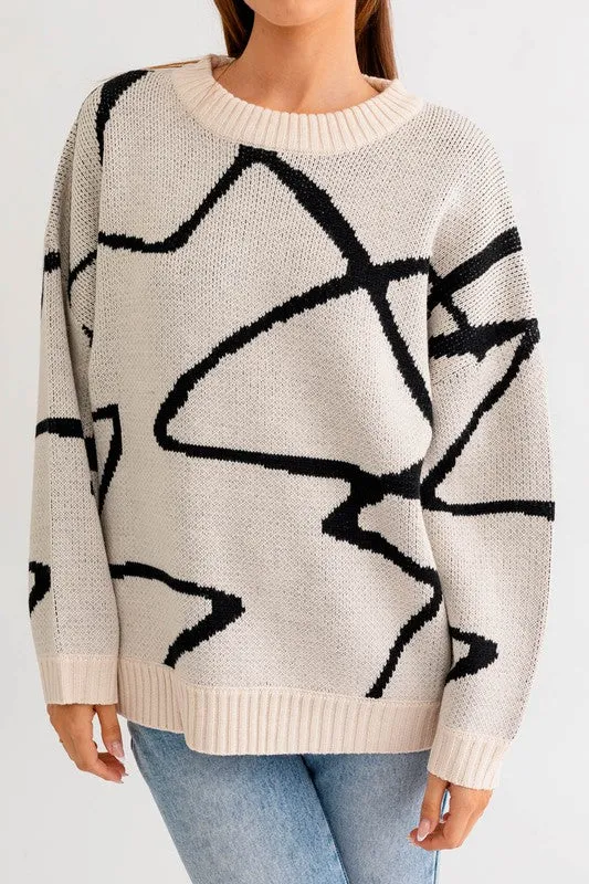 Meant To Be Abstract Pattern Oversized Sweater Top