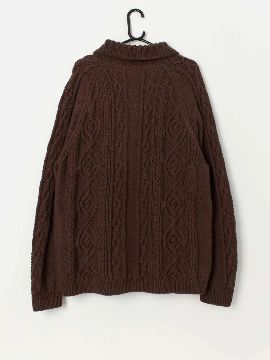 Men’s vintage handknitted autumn brown cardigan with collar – Large