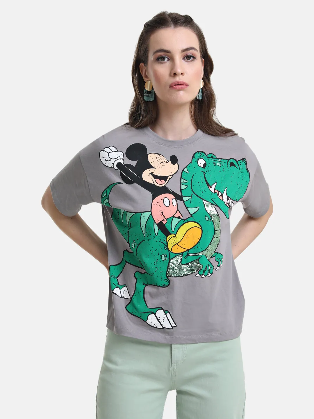 Mickey Printed Graphic T-Shirt With Sequin