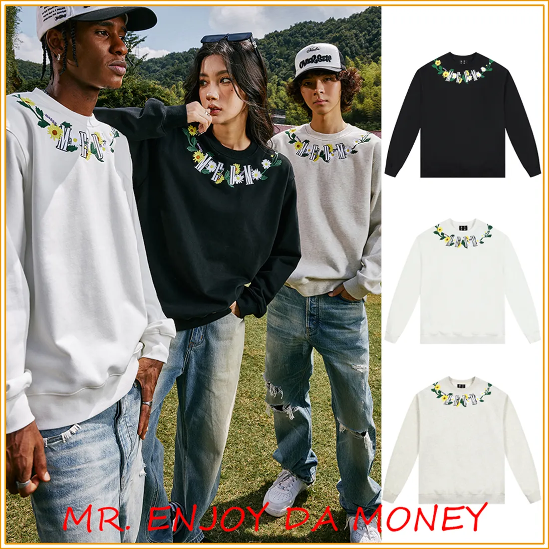 MR. ENJOY DA MONEY  |Crew Neck Flower Patterns Unisex Blended Fabrics