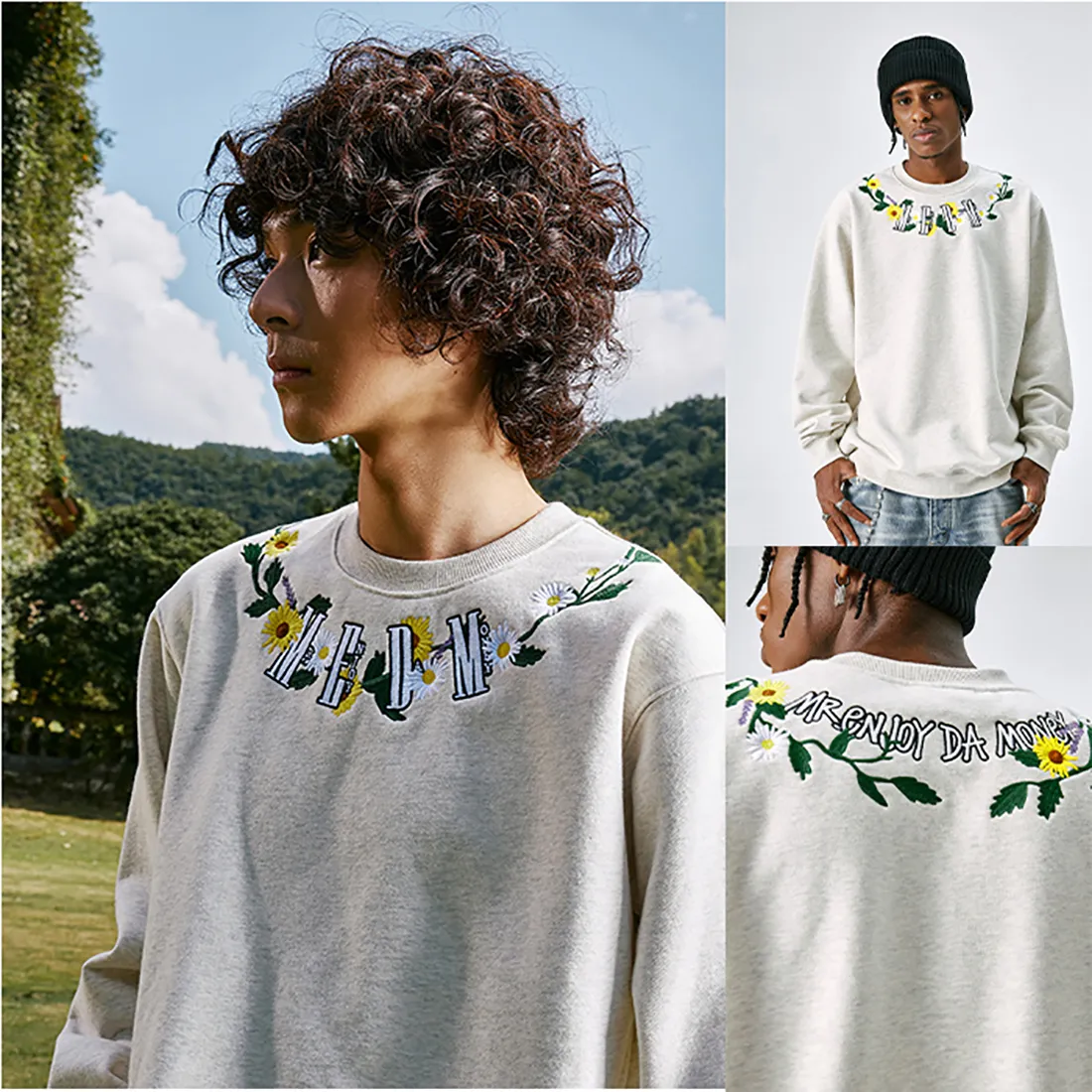 MR. ENJOY DA MONEY  |Crew Neck Flower Patterns Unisex Blended Fabrics