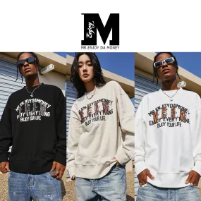 MR. ENJOY DA MONEY  |Unisex Street Style U-Neck Long Sleeves Plain Cotton