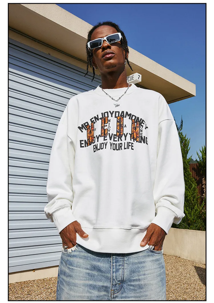 MR. ENJOY DA MONEY  |Unisex Street Style U-Neck Long Sleeves Plain Cotton