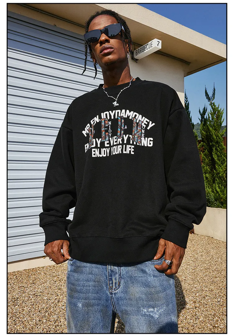 MR. ENJOY DA MONEY  |Unisex Street Style U-Neck Long Sleeves Plain Cotton