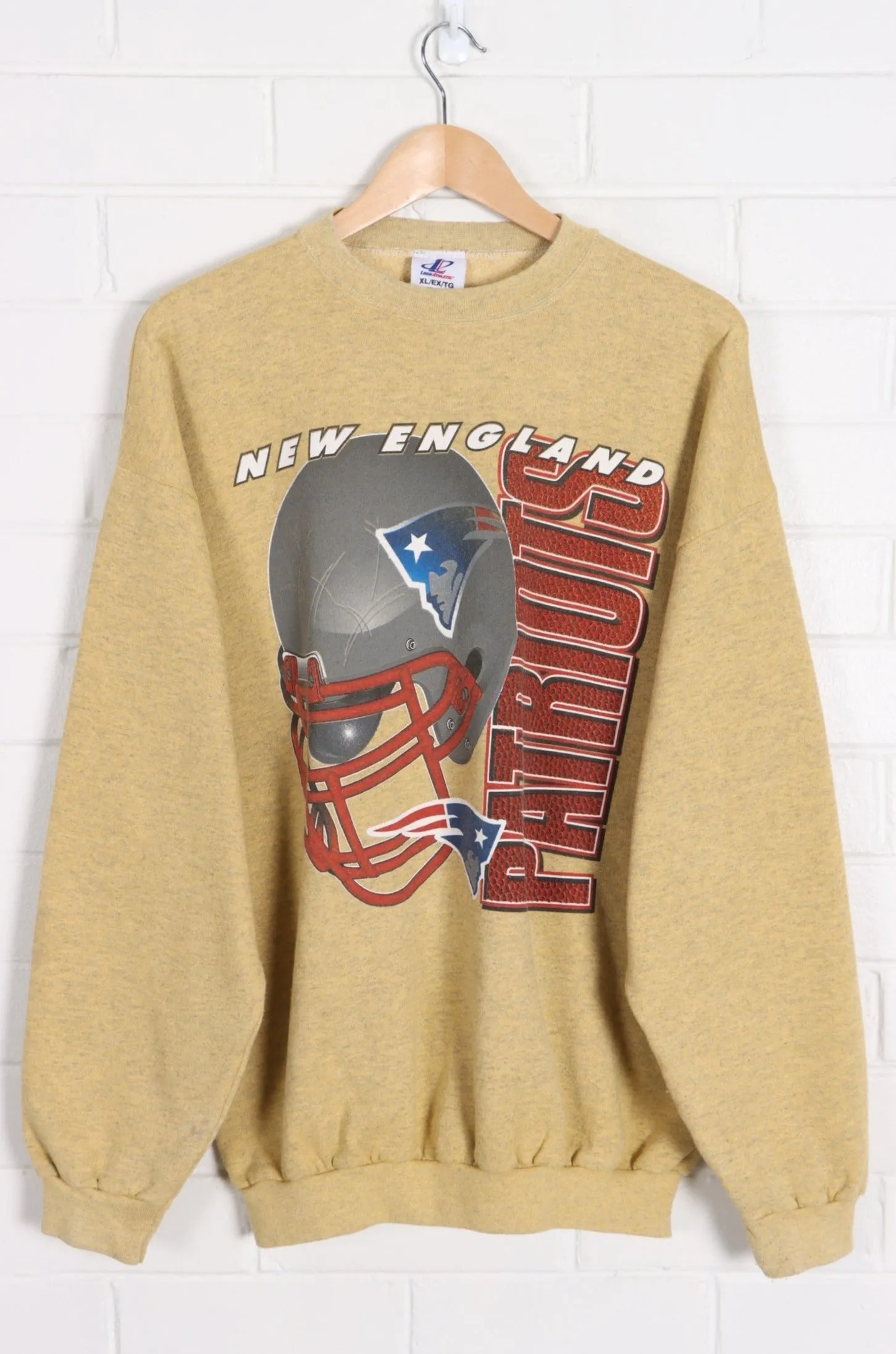 NFL New England Patriots Helmet Logo Mustard Marl Sweatshirt (L)