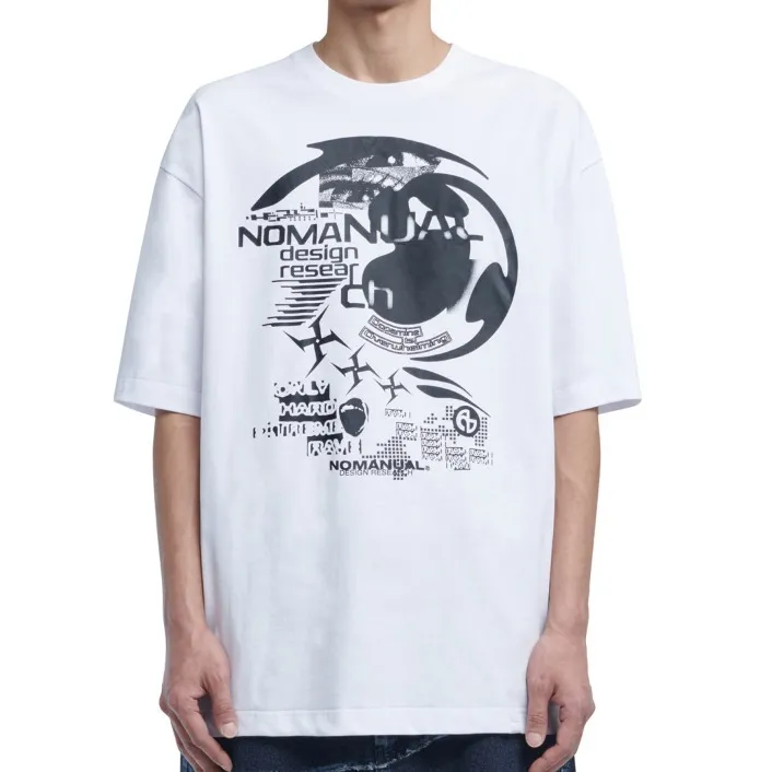 NOMANUAL  |Street Style Plain Cotton Short Sleeves Oversized Logo