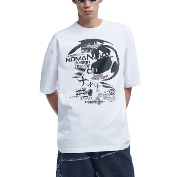 NOMANUAL  |Street Style Plain Cotton Short Sleeves Oversized Logo