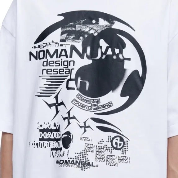 NOMANUAL  |Street Style Plain Cotton Short Sleeves Oversized Logo