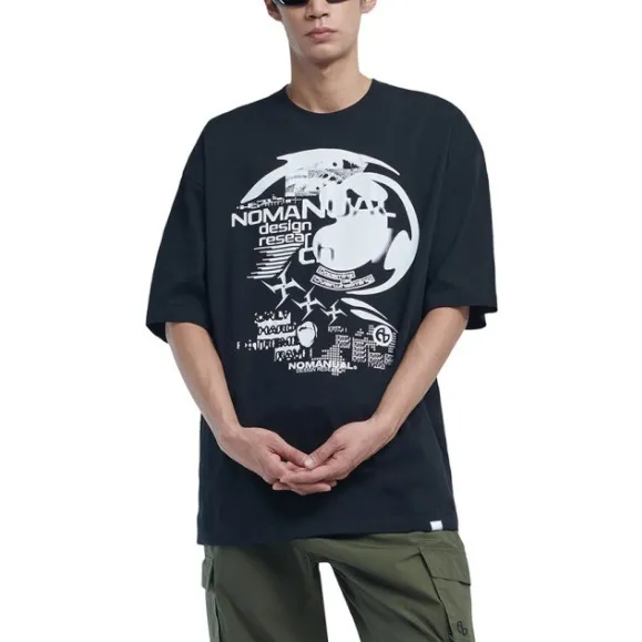 NOMANUAL  |Street Style Plain Cotton Short Sleeves Oversized Logo