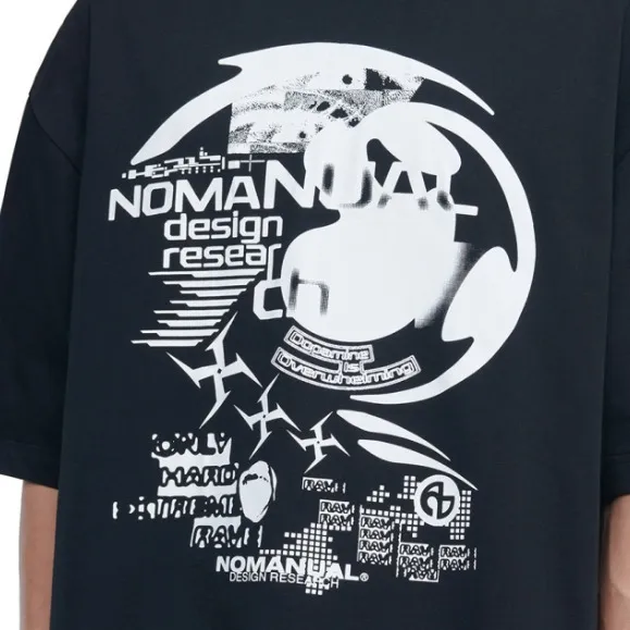 NOMANUAL  |Street Style Plain Cotton Short Sleeves Oversized Logo