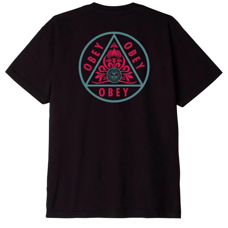 Obey Pyramid Orange Tee In Faded Black