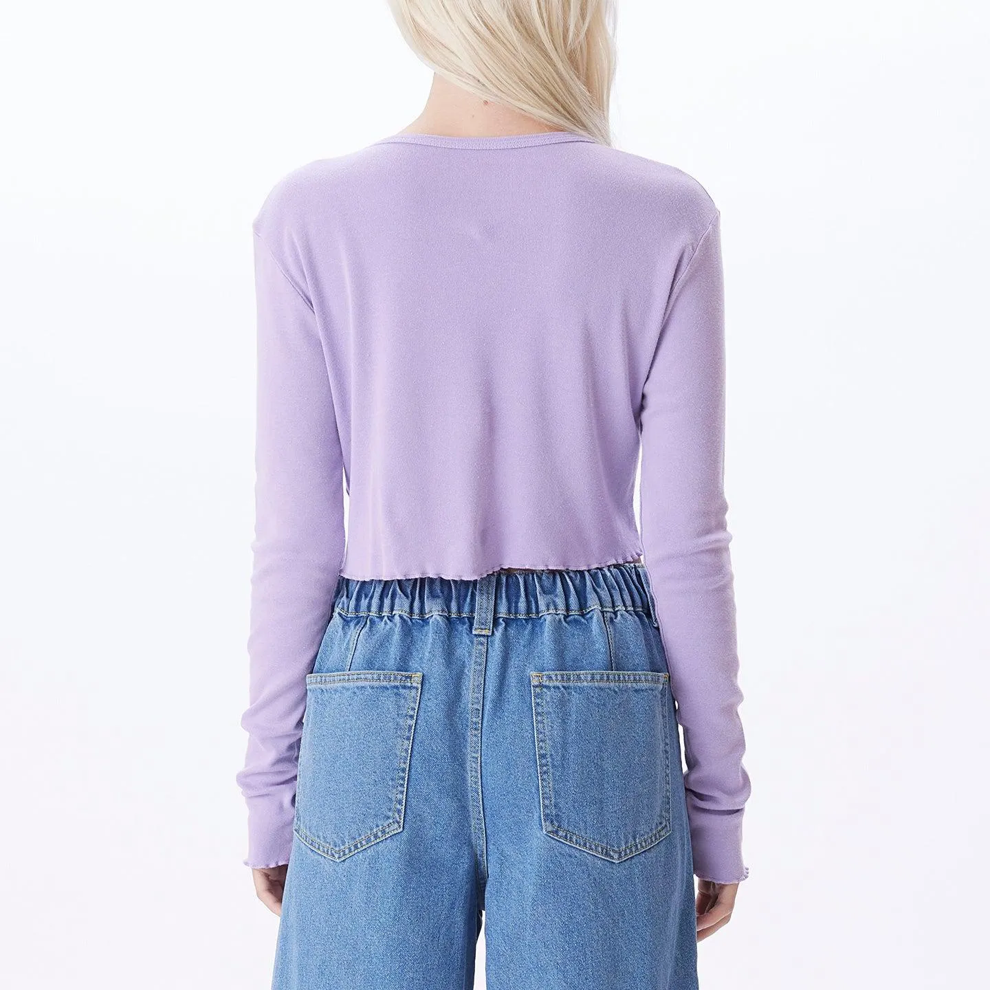 Obey Watercolor Teddy Bears Crop Tee Long Sleeve In Digital Lavender