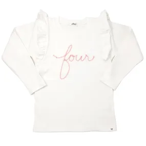 oh baby! four Birthday Pink Eyelash Cotton Millie Long Sleeve Tee - Cream