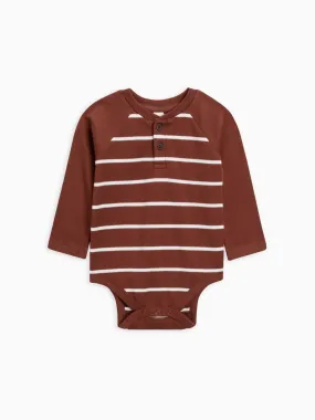 Organic Lucas Raglan Henley Bodysuit - Albers Stripe / Sumac