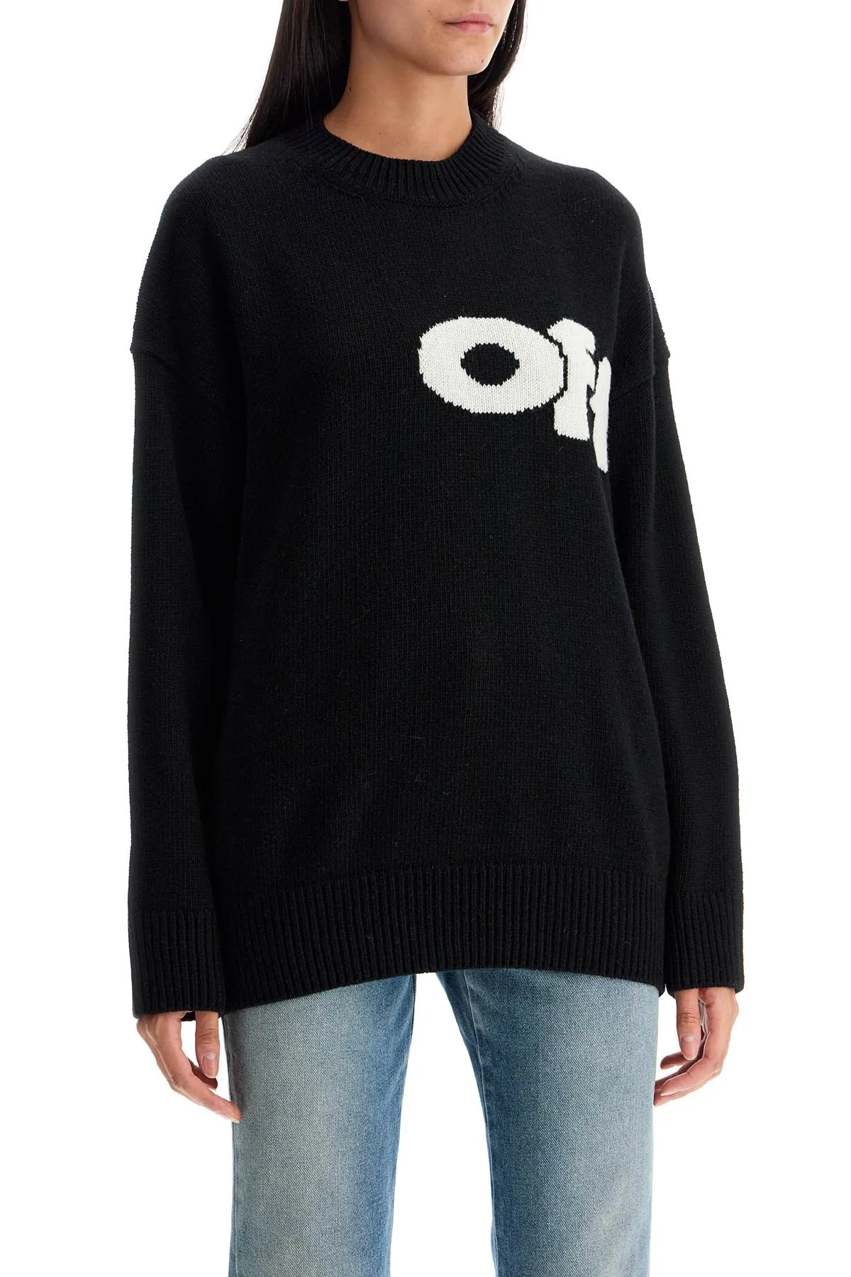 oversized sweater OWHE106F24KNI001 BLACK - WHITE