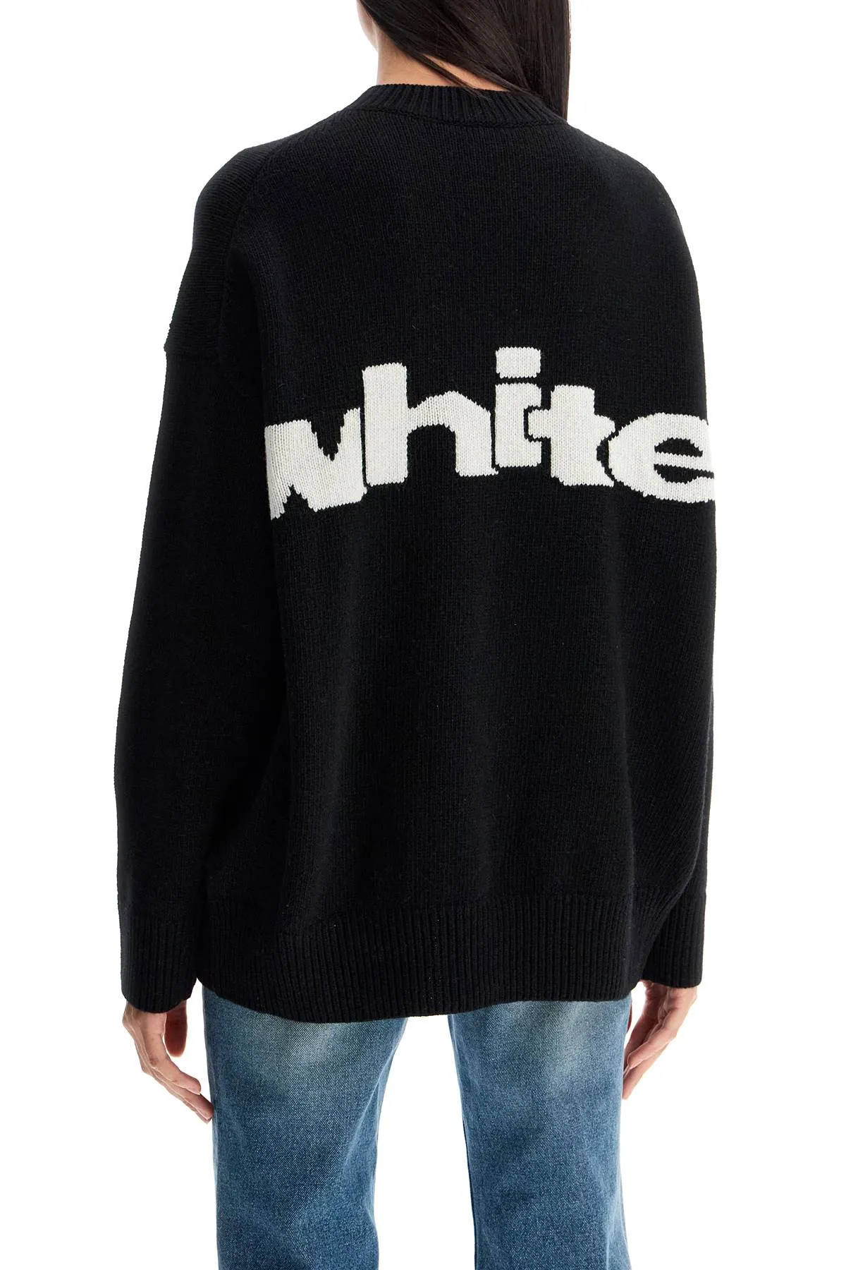 oversized sweater OWHE106F24KNI001 BLACK - WHITE