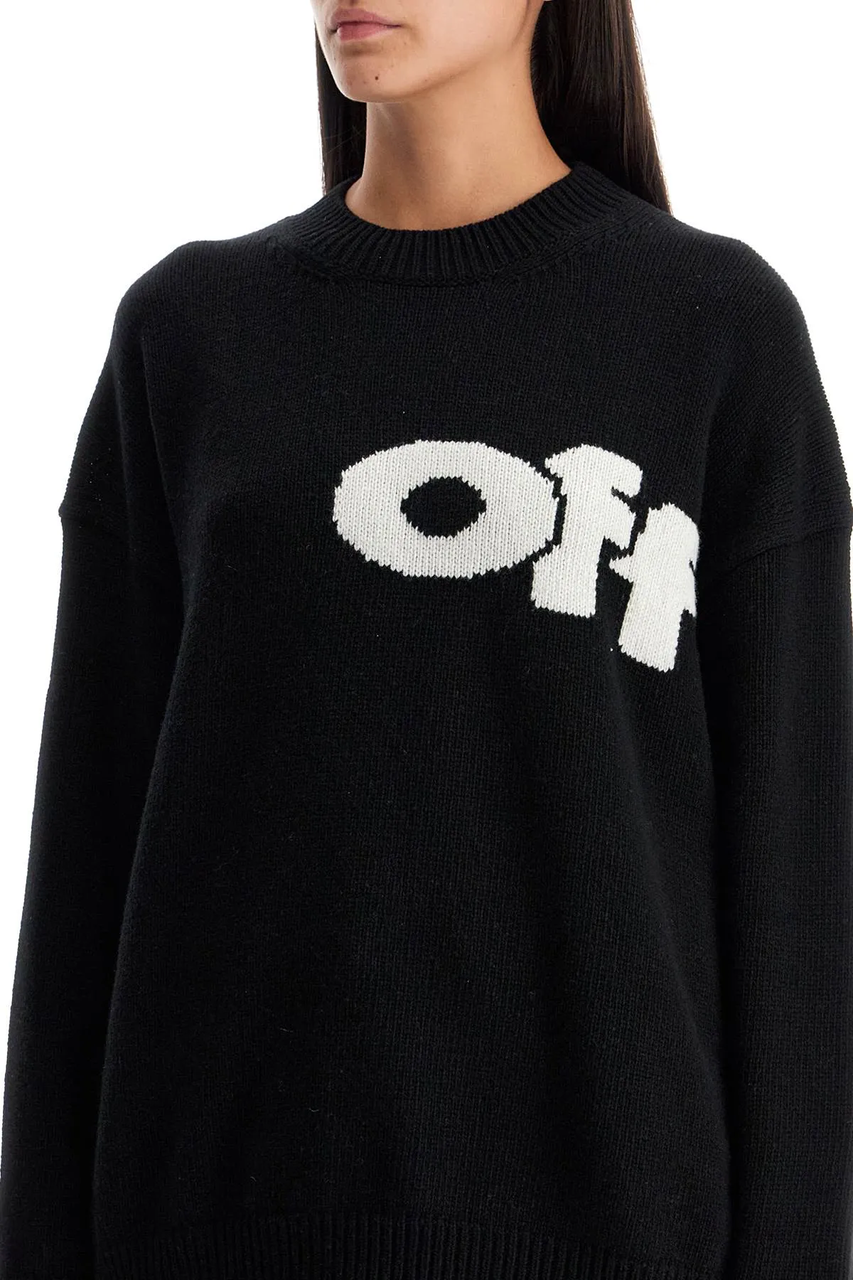 oversized sweater OWHE106F24KNI001 BLACK - WHITE