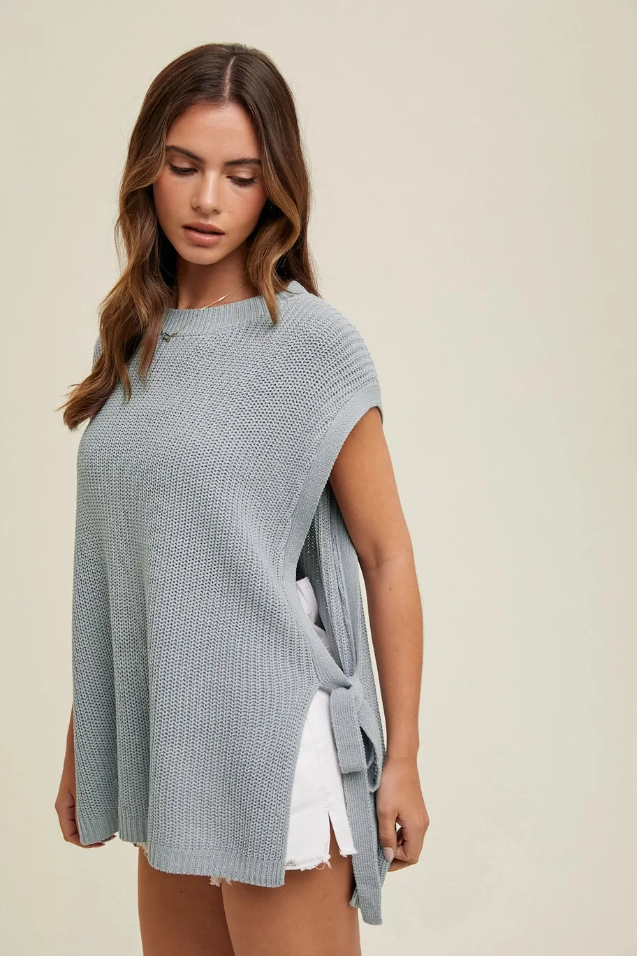 Oversized Sweater Vest with Side Tie