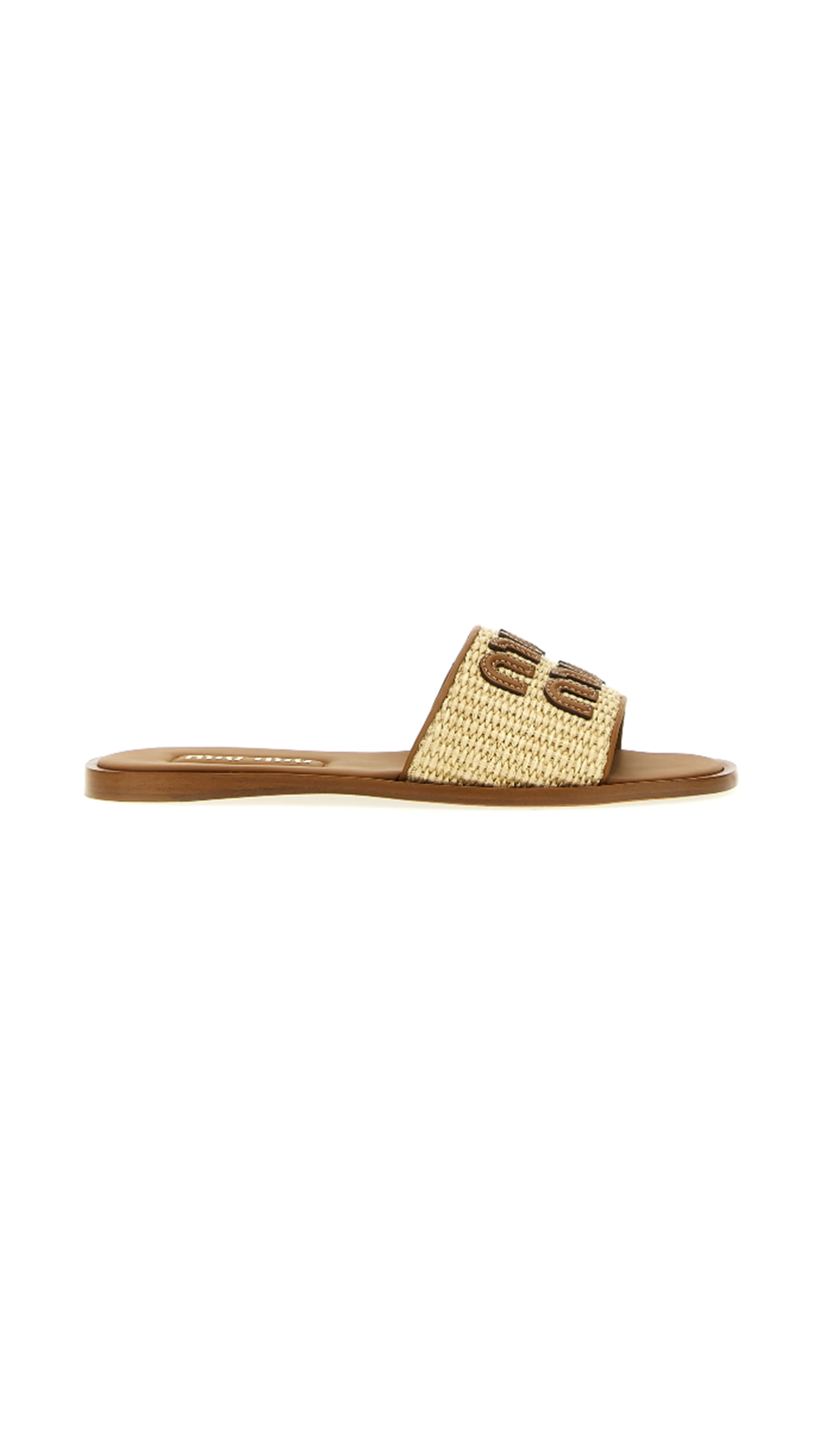 Palmetto and Leather Woven Slides - Natural