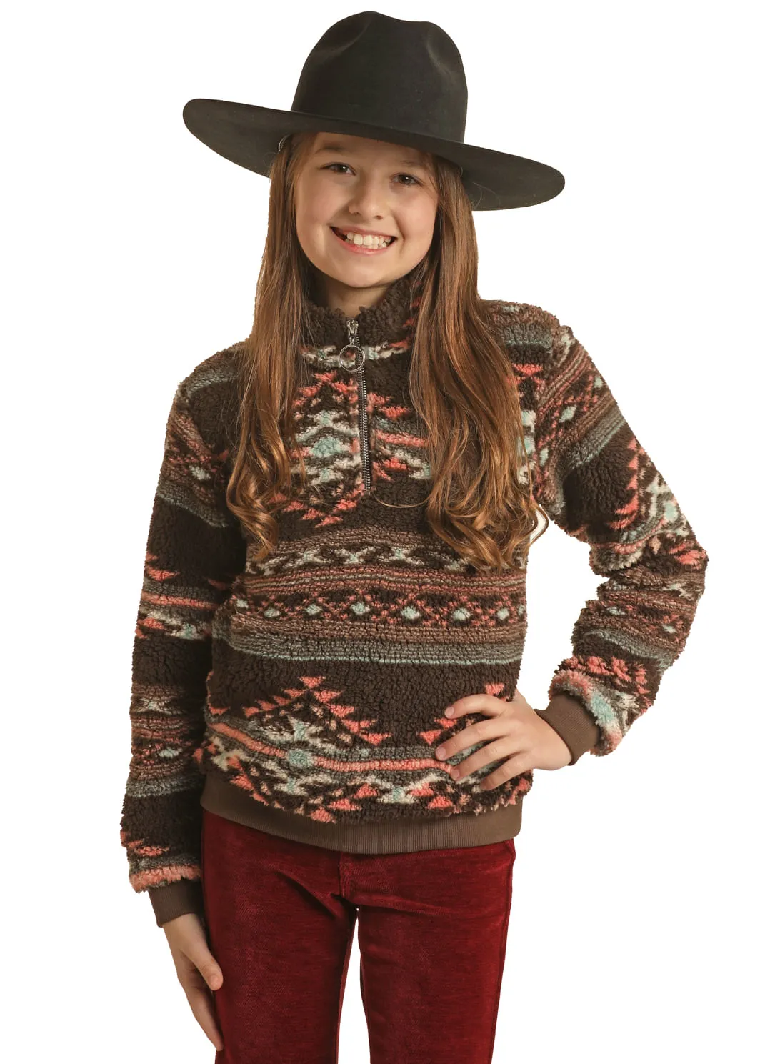 Panhandle Slim Girls Chocolate Aztec Pullover