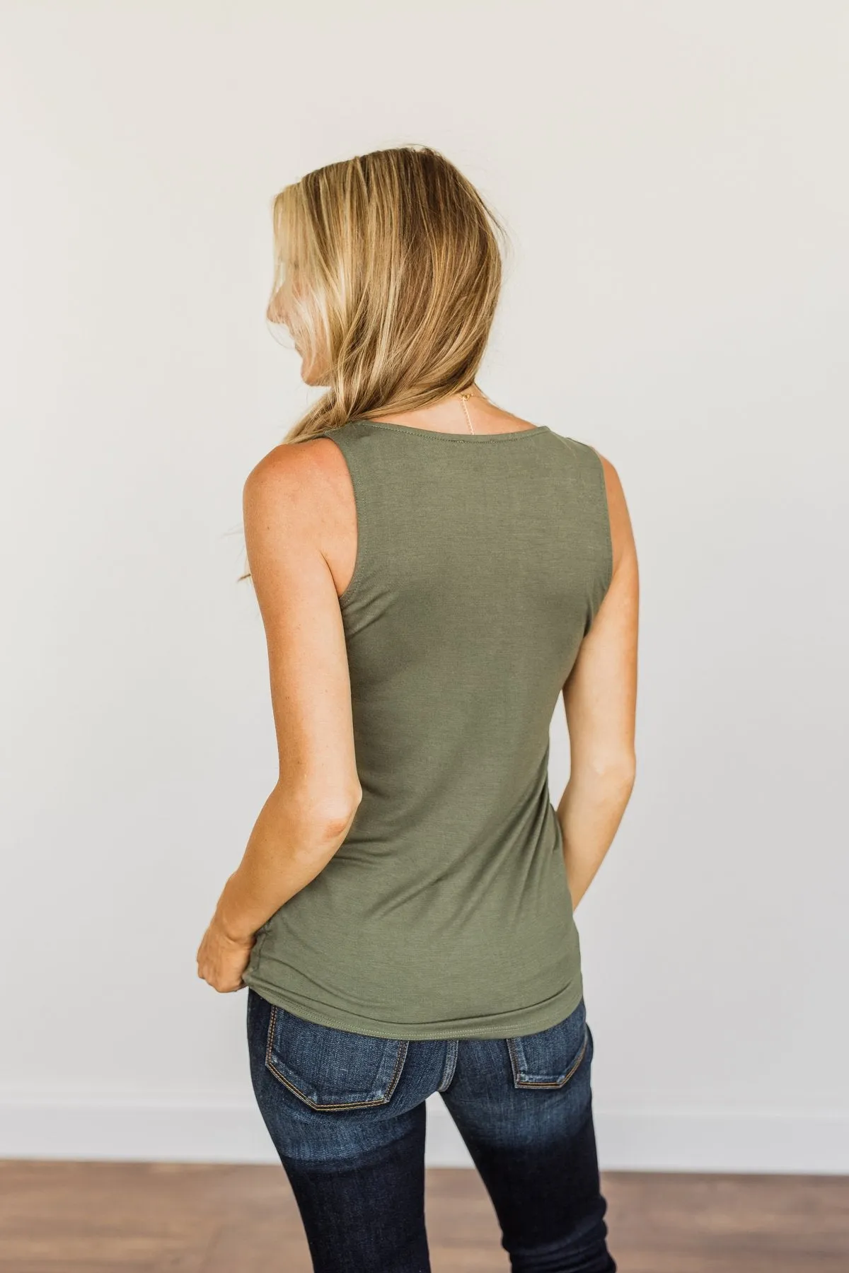 Places to Go Criss-Cross Tank Top- Army Green