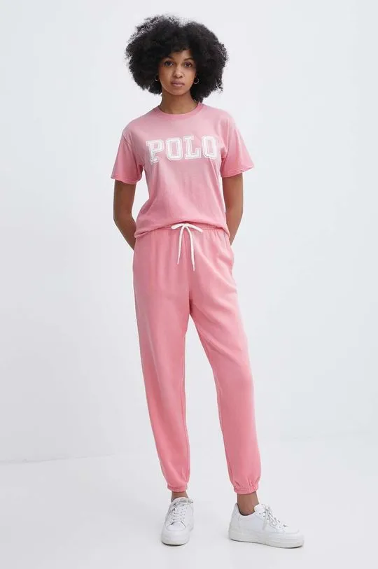 Polo Ralph Lauren cotton joggers pink color smooth 211935585