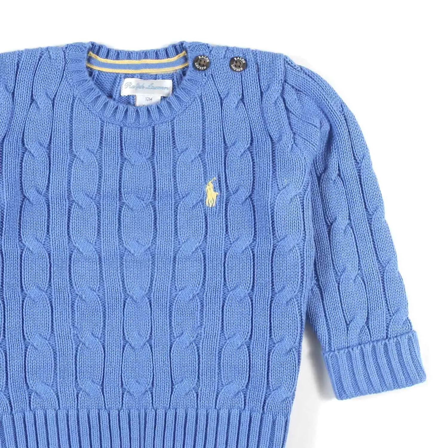 Ralph Lauren Harbor Blue Cable Pullover For Baby Boys