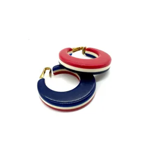 RARE Early Resin Red White & Blue Clip On Hoop Earrings