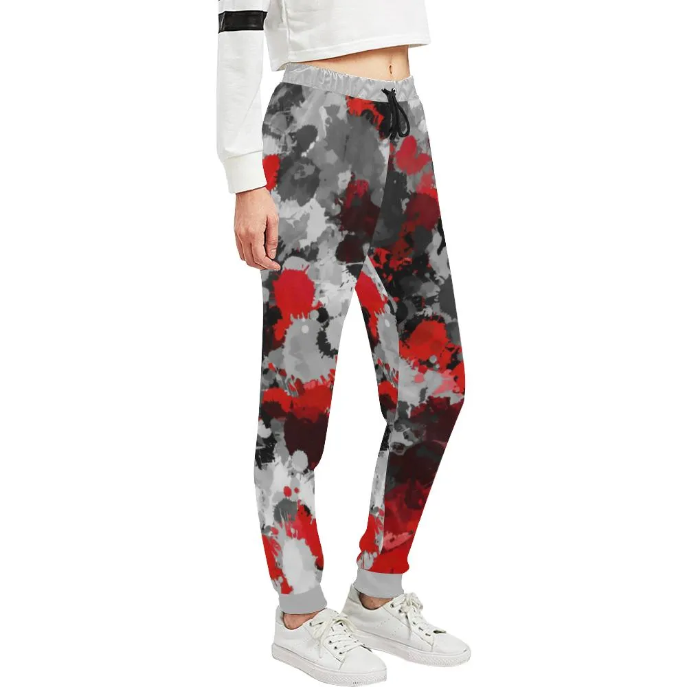 Red and Grey Paint Splatter Women's All Over Print Jogger Sweatpants