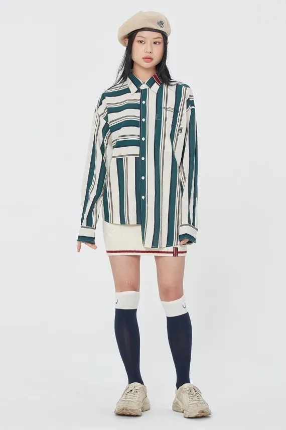 ROMANTIC CROWN  |Stripes Unisex Street Style Long Sleeves Cotton Oversized